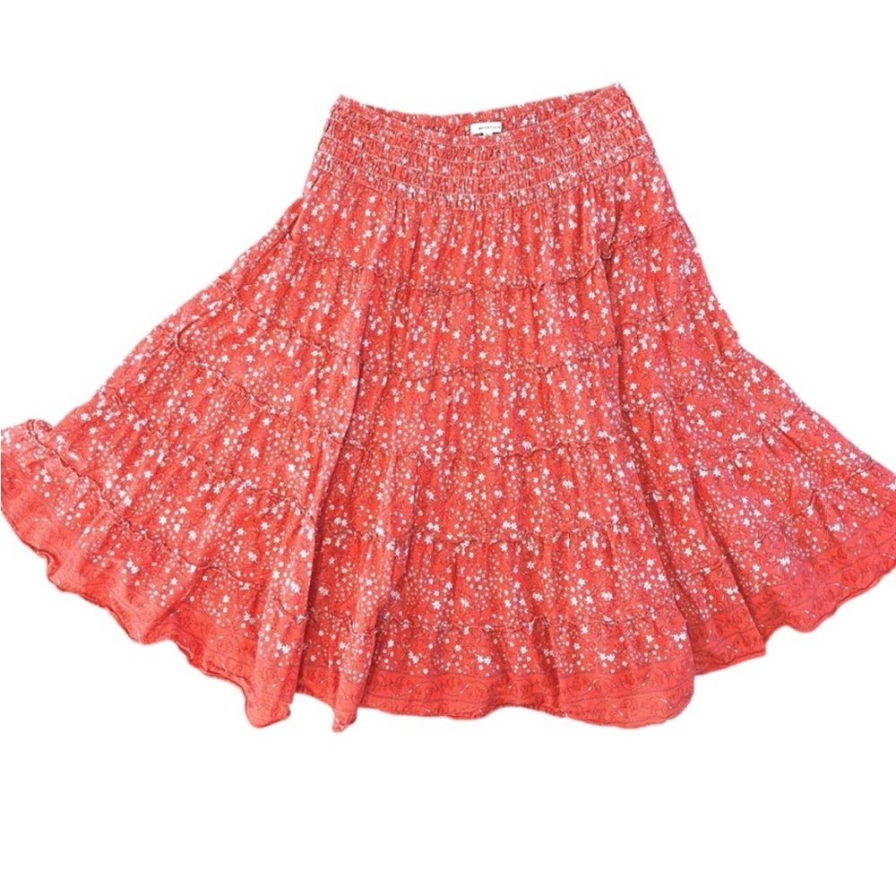 Max Studio Coral Floral Tiered Midi Skirt